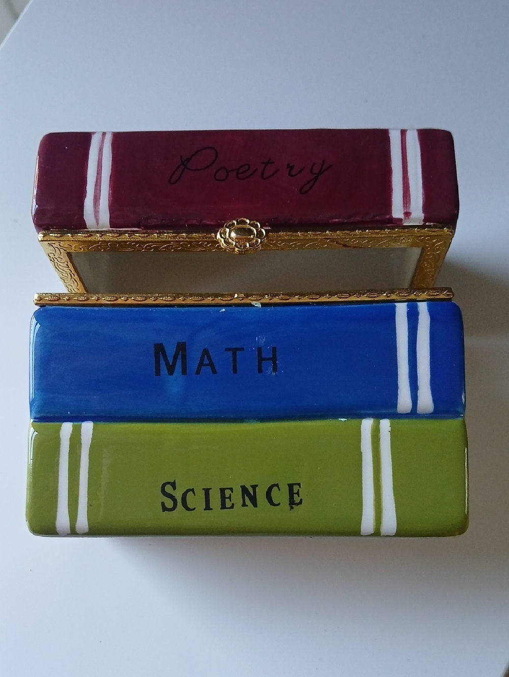 Vintage Giftcraft Porcelain Trinket Box Stack Of Books Poetry, Math & Science